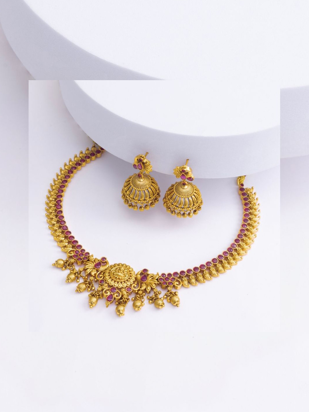 

South Temple Jewellery Gold-Plated Artificial Stones Studded Necklace & Earrings