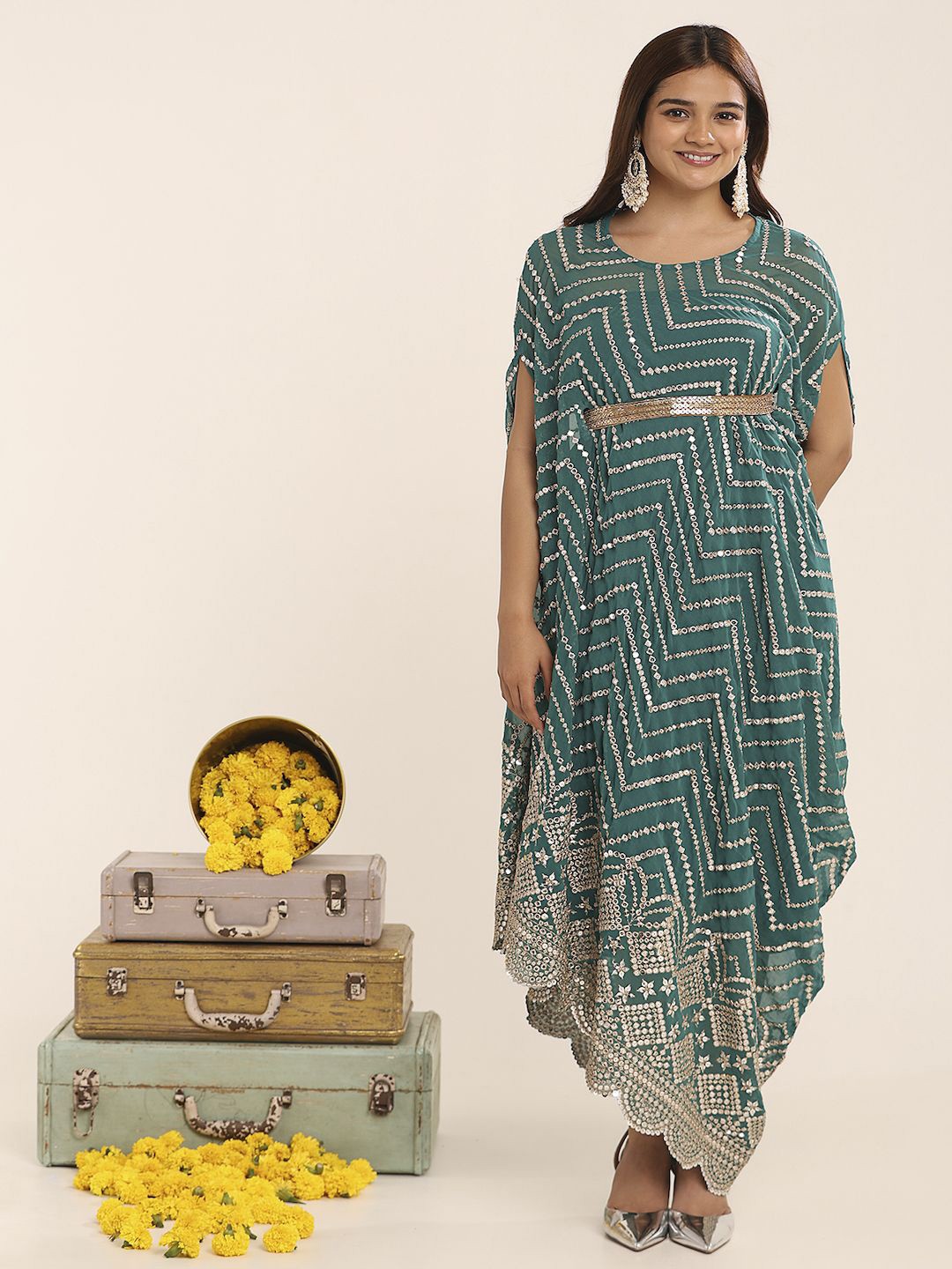 

THE BLESSED WARDROBE Women Georgette Maxi Dress, Green