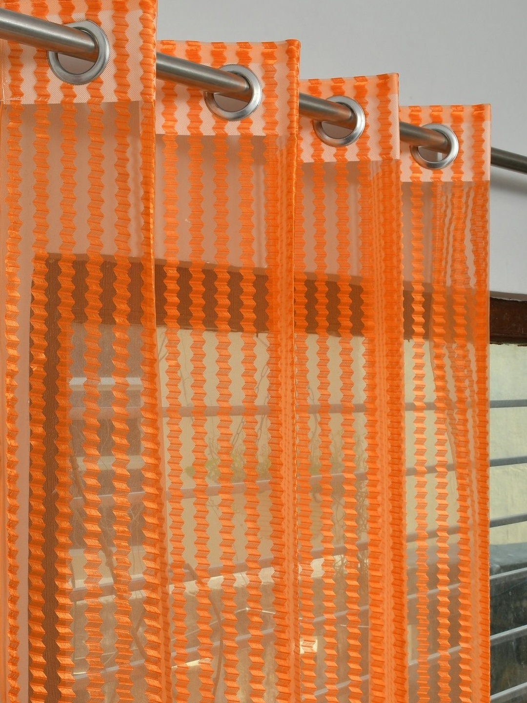 

Galaxy Home Decor Orange 2 Pieces Striped Sheer Door Curtains