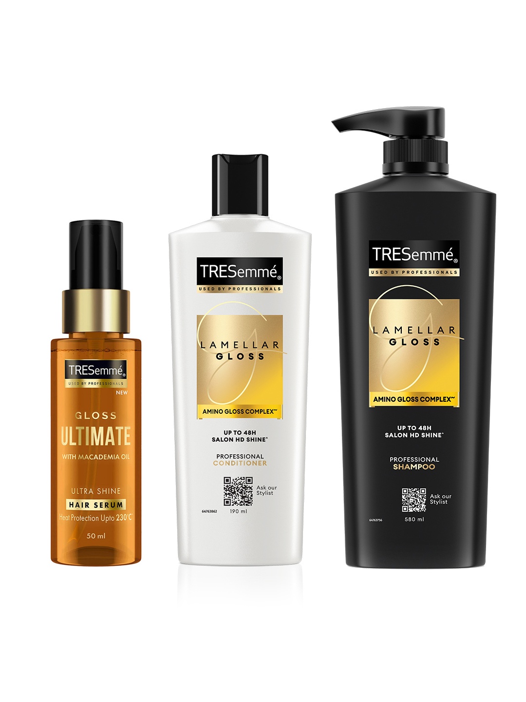 

TRESemme Set of Gloss Hair Serum 50ml + Lamellar Gloss Shampoo 580ml + Conditioner 190ml, Black