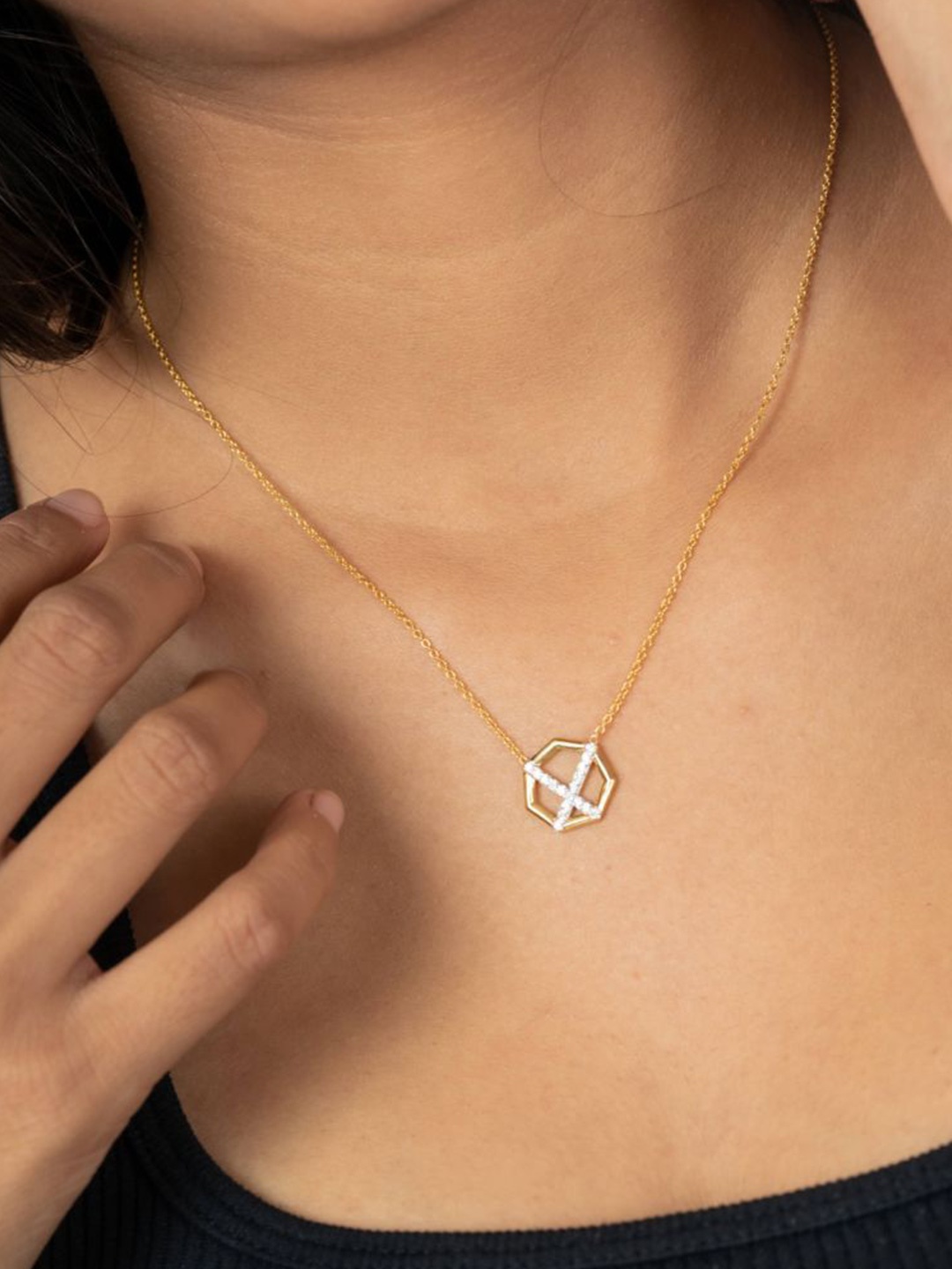 

HOUSE OF SEVEN Unisex 18k Gold-Plated Artificial Stones Studded Letter X Necklace
