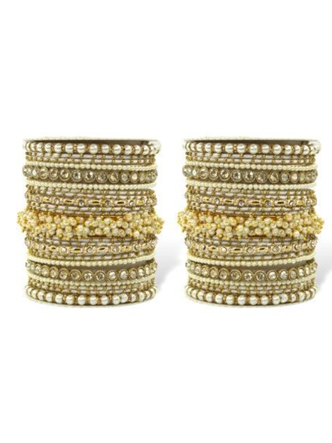 

leshya Set Of 2 Artificial Stones and Beads Studded & Beaded Gajra Bangles, Gold