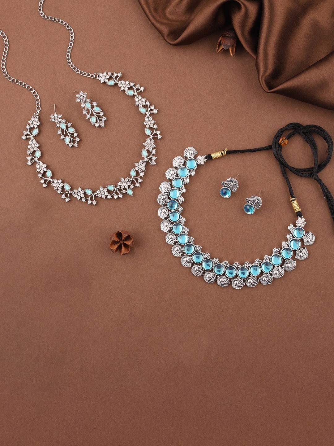 

Lyriss Set Of 2 Silver-Plated American Diamond Studded Jewellery Set