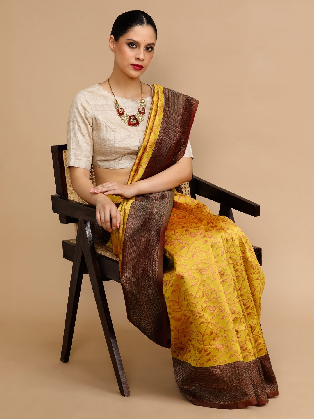 

House of Pataudi Woven Design Banarasi Saree, Yellow