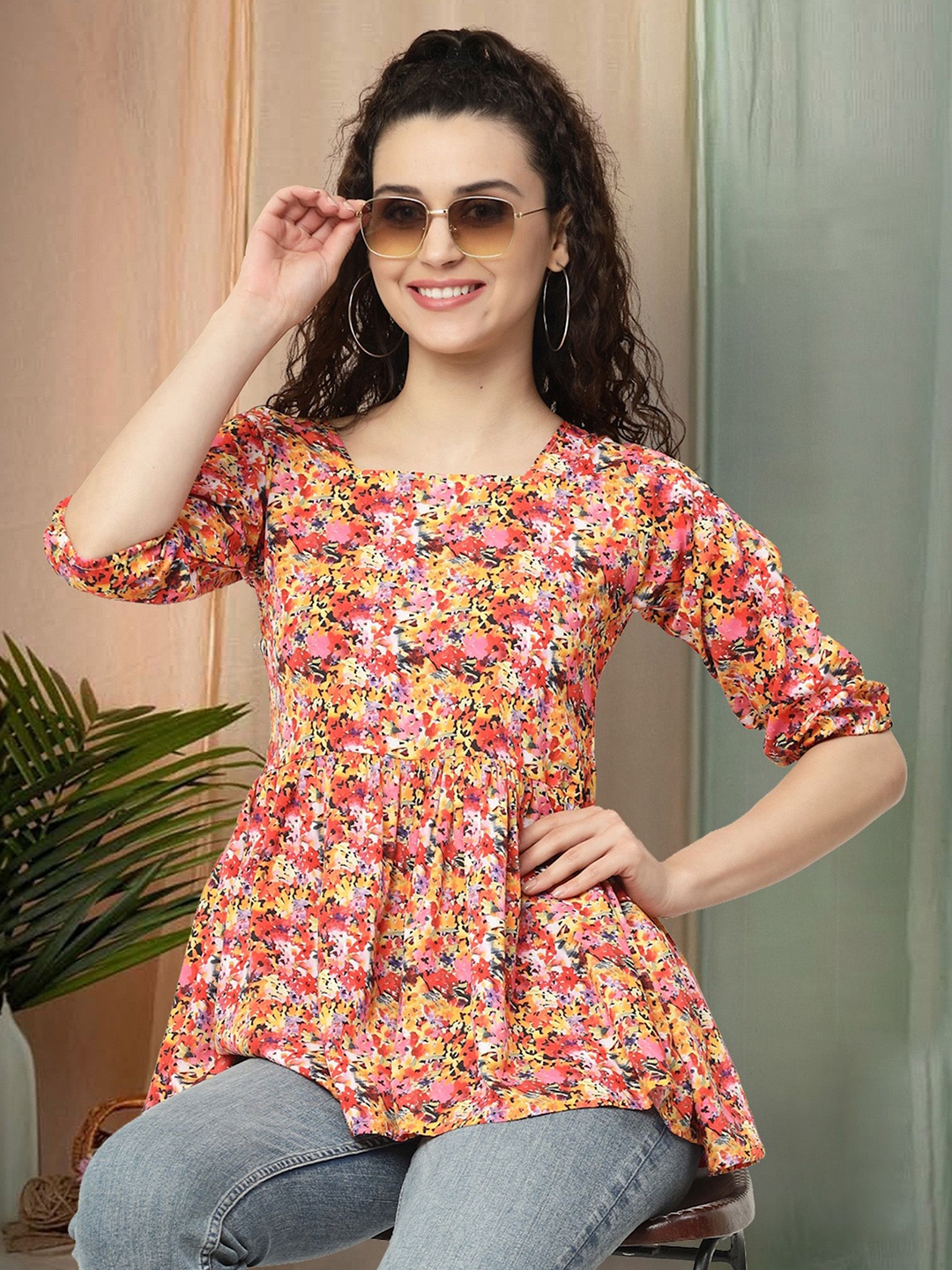 

Moda Rapido Women Floral Print Peplum Top, Pink