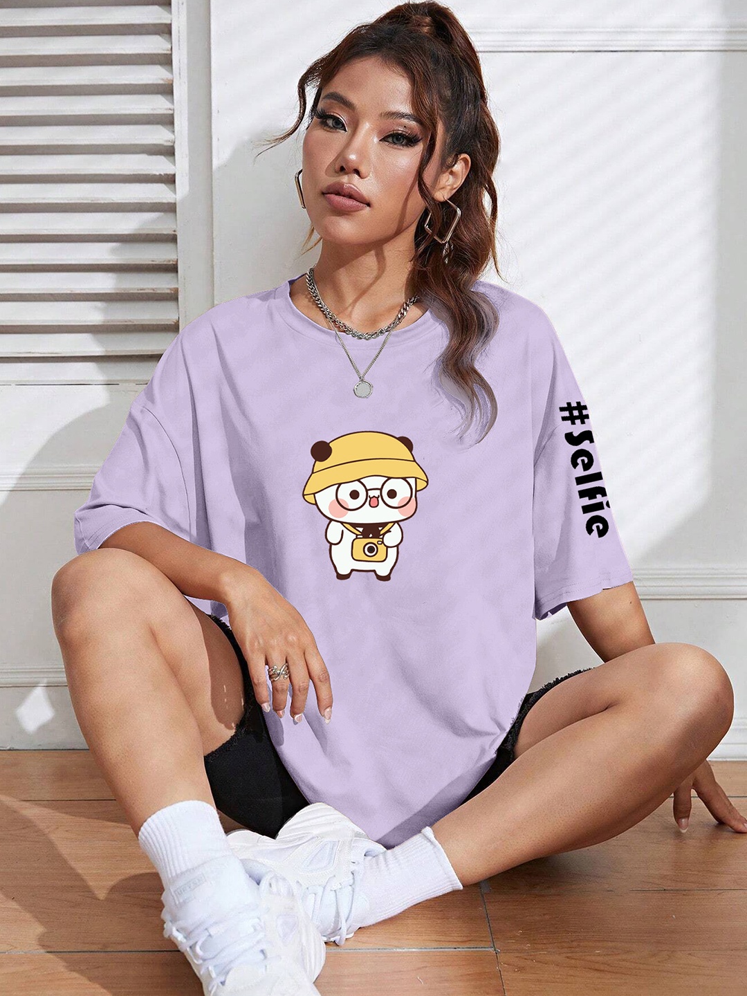 

TOGS & TERRE Women Graphic Printed Round Neck Cotton Relaxed Fit T-shirt, Lavender
