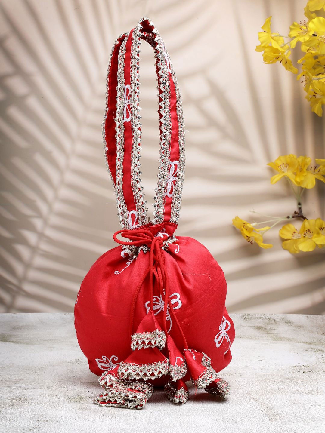 

Dhrohar Floral Embroidered Potli, Red