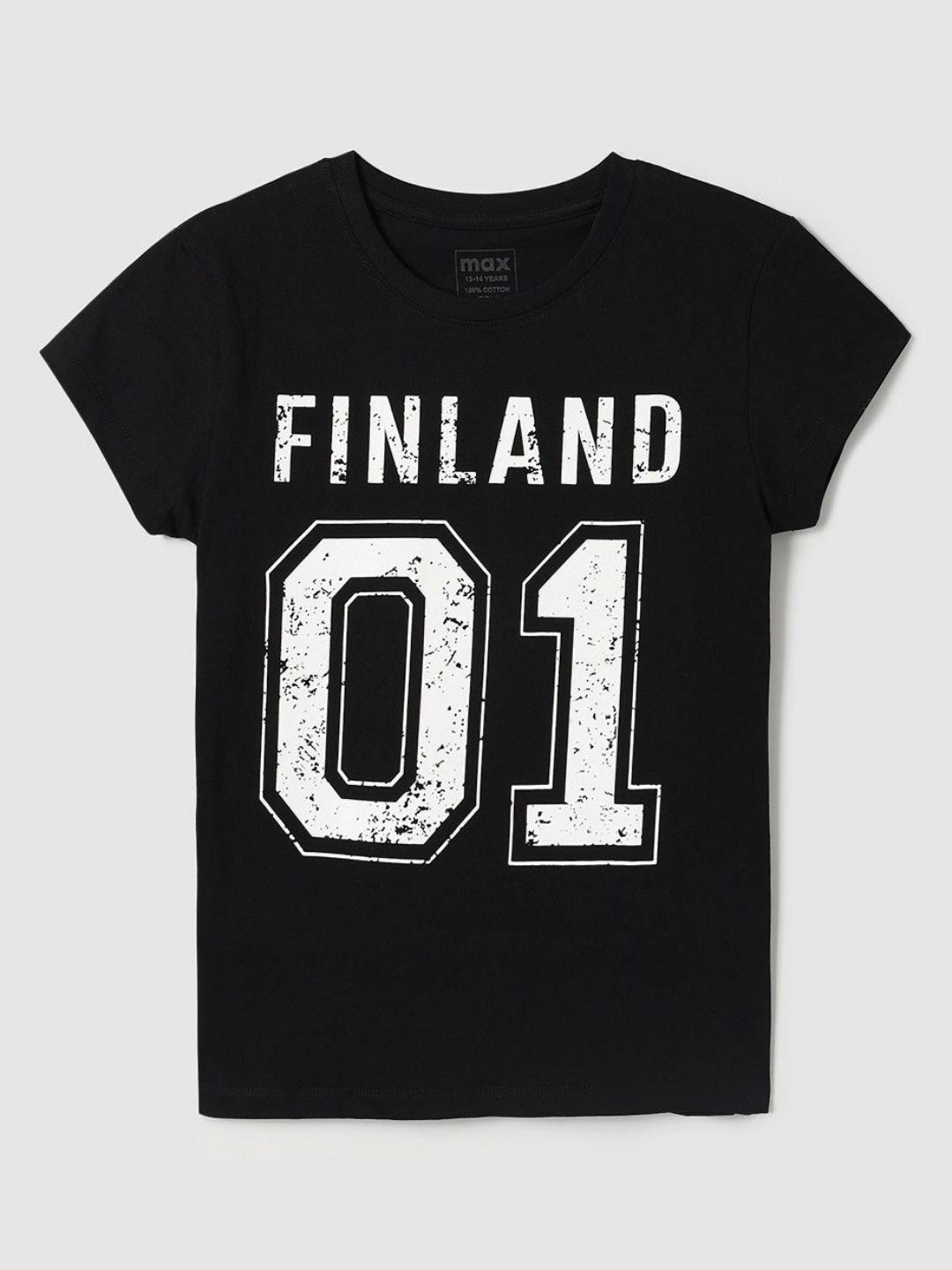 

max Girls Varsity Printed Applique T-shirt, Black