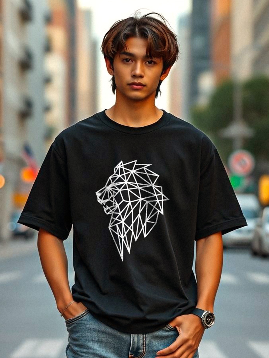 

TOGS & TERRE Men Graphic Printed Round Neck Cotton Relaxed Fit T-shirt, Black