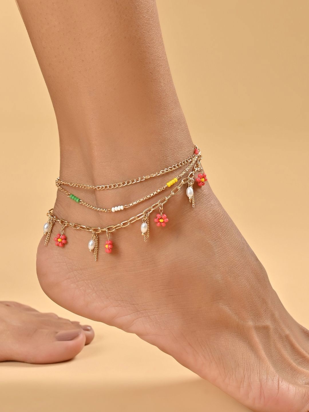 

ToniQ Gold-Plated Artificial Beads Anklet