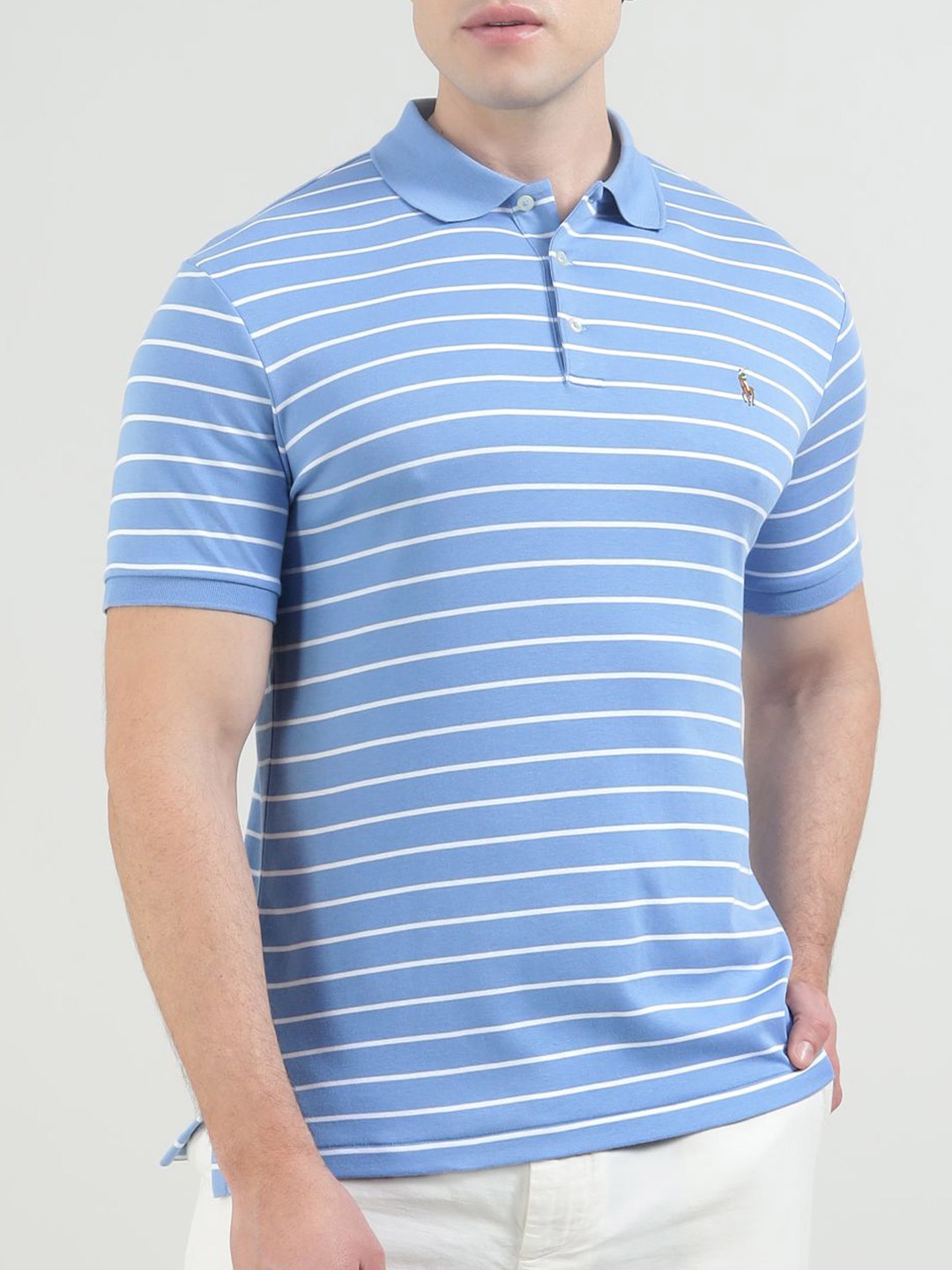 

Polo Ralph Lauren Striped Pure Soft Cotton Custom Slim-Fit Polo T-Shirt, Blue