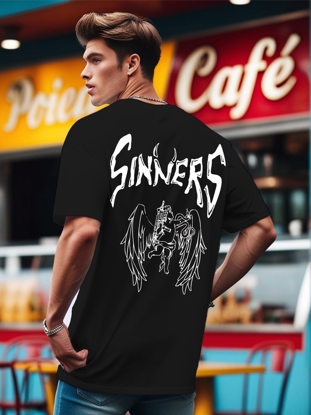 

Leotude Men Graphic Printed Round Neck Cotton Relaxed Fit T-shirt, Black