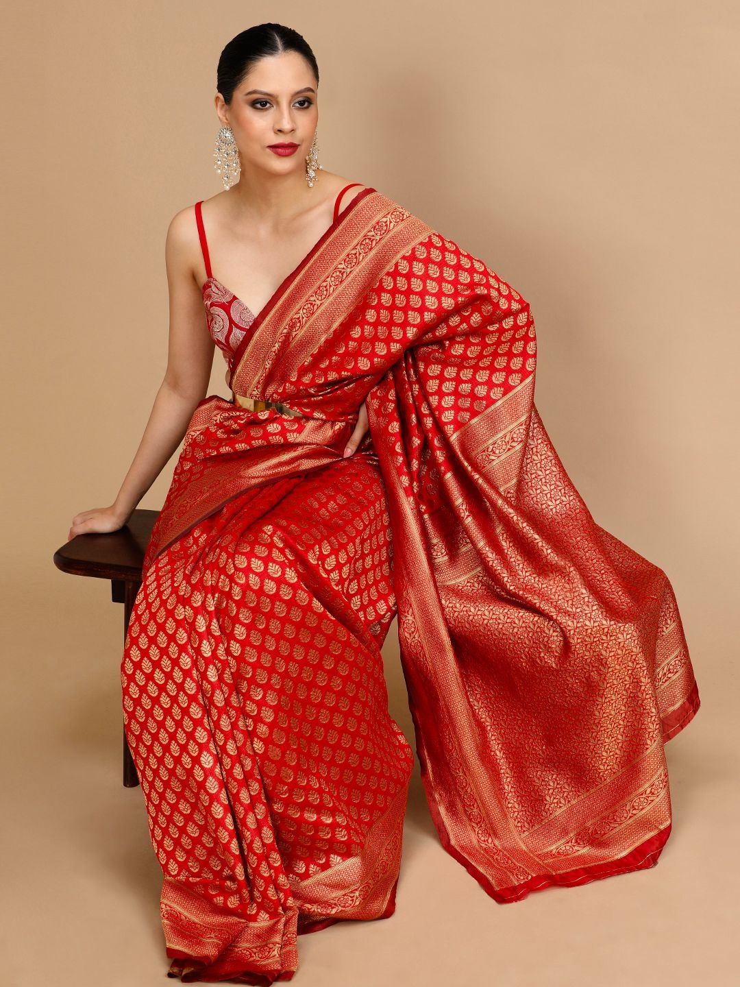 

House of Pataudi Woven Design Banarasi Saree, Red