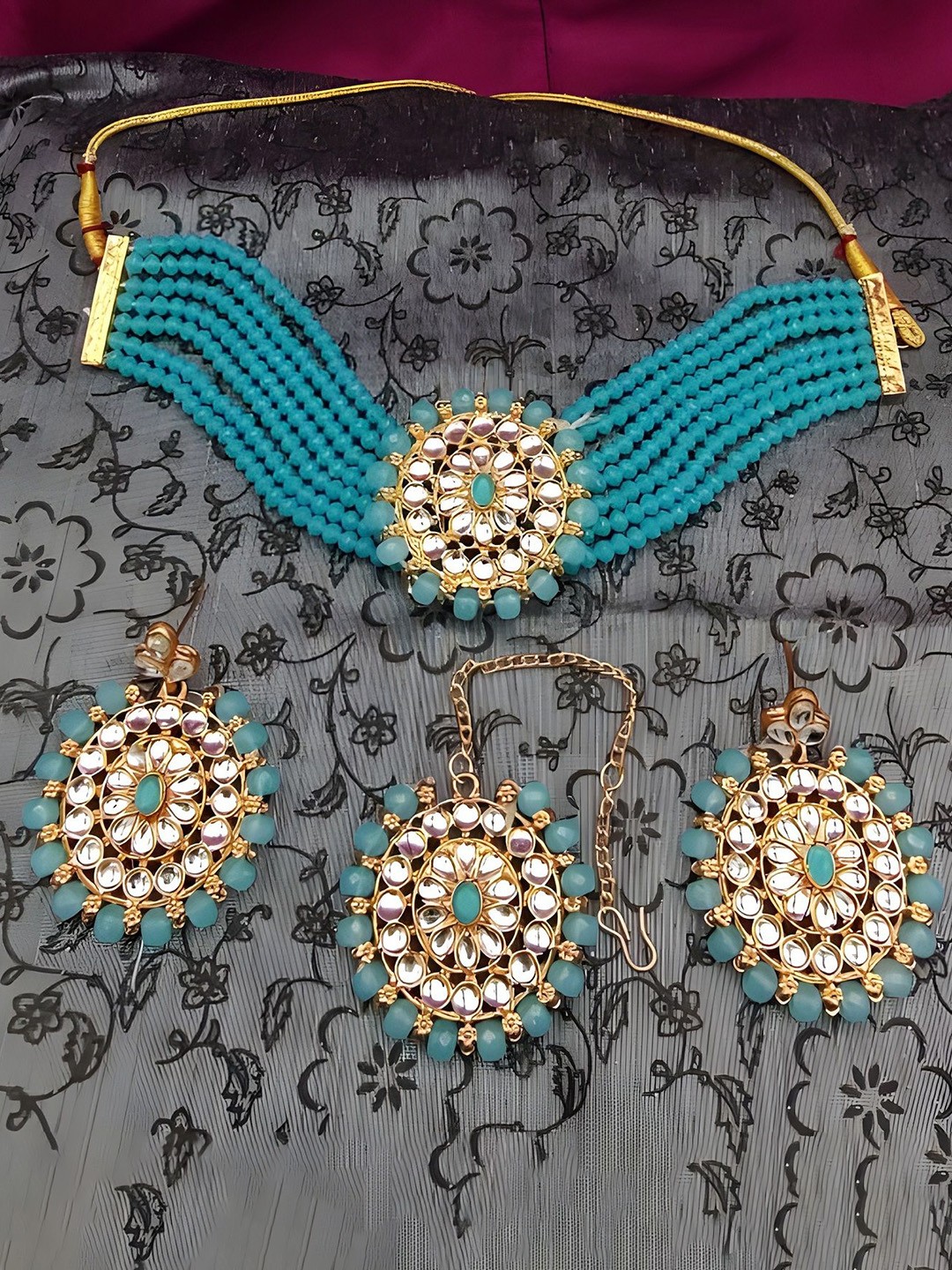

JMBW INTERNATIONAL Set Of 2 Gold Plated Stone Studded & Beaded Jewellery Sets