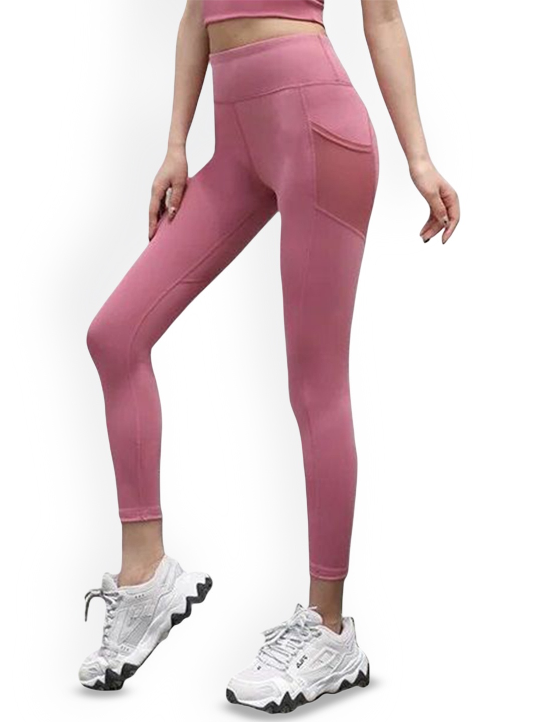

Alexvyan Slim-Fit Breathable Anti-Skid Stretchable Gym Wear Tights With Pocket, Pink