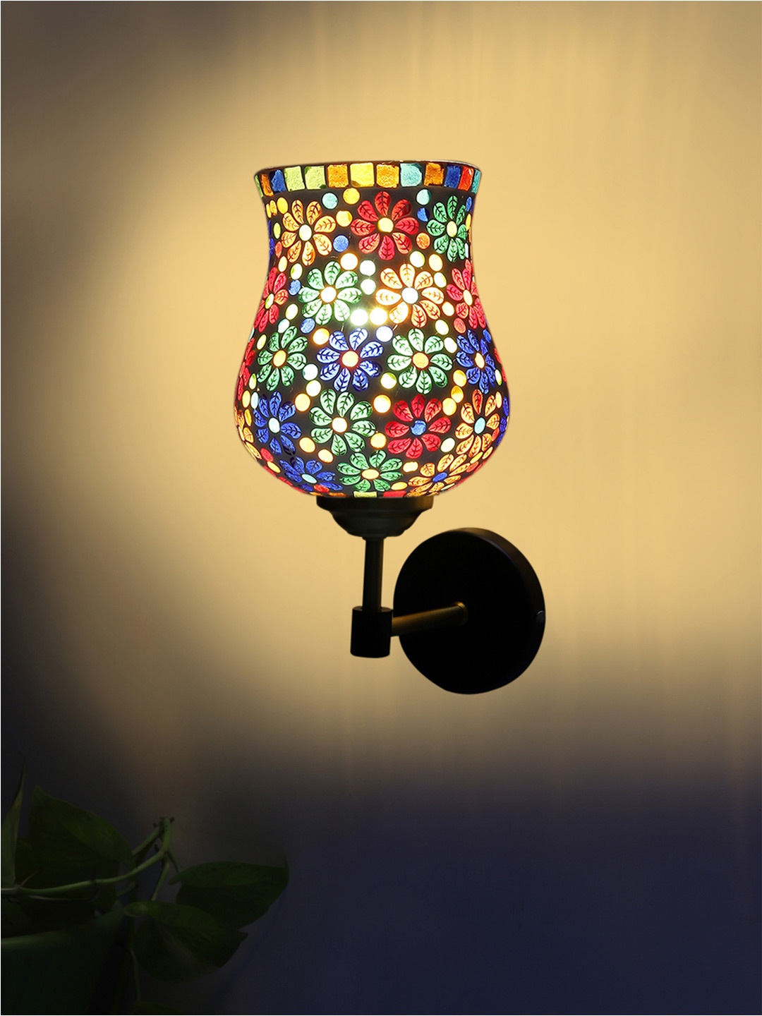 

Devansh White & Blue Printed Metal Traditional Abstract Shaped Shaped Wall Lamp