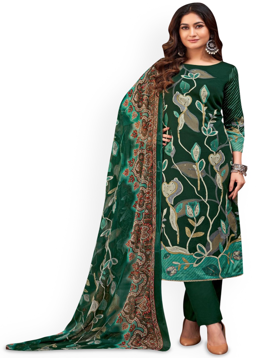 

DRAVINAM Trends Floral Printed Pure Cotton Unstitched Dress Material, Black
