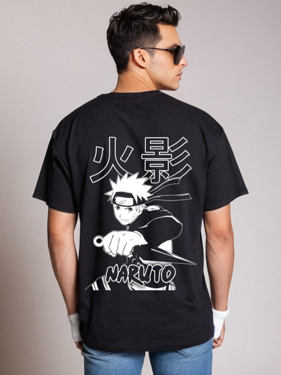 

Be Crazy Men Naruto Graphic Printed Round Neck Cotton T-shirt, Black