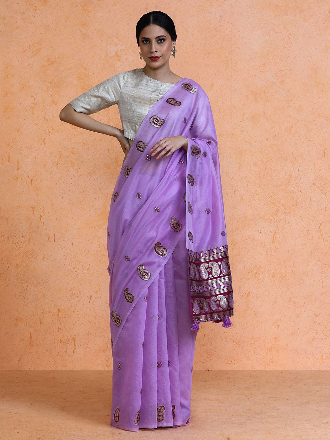 

SARHA Woven Design Chanderi Cotton Saree, Lavender
