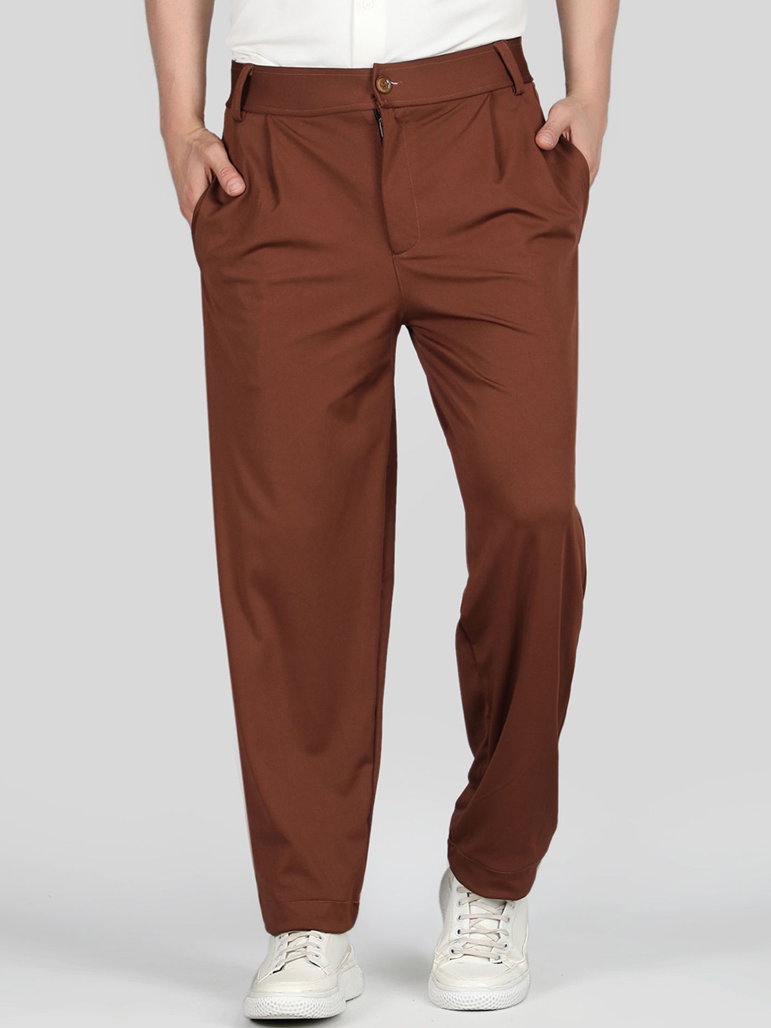 

Raxedo Men Mid-Rise Relaxed Pleated Relaxed Fit Korean Pants, Brown