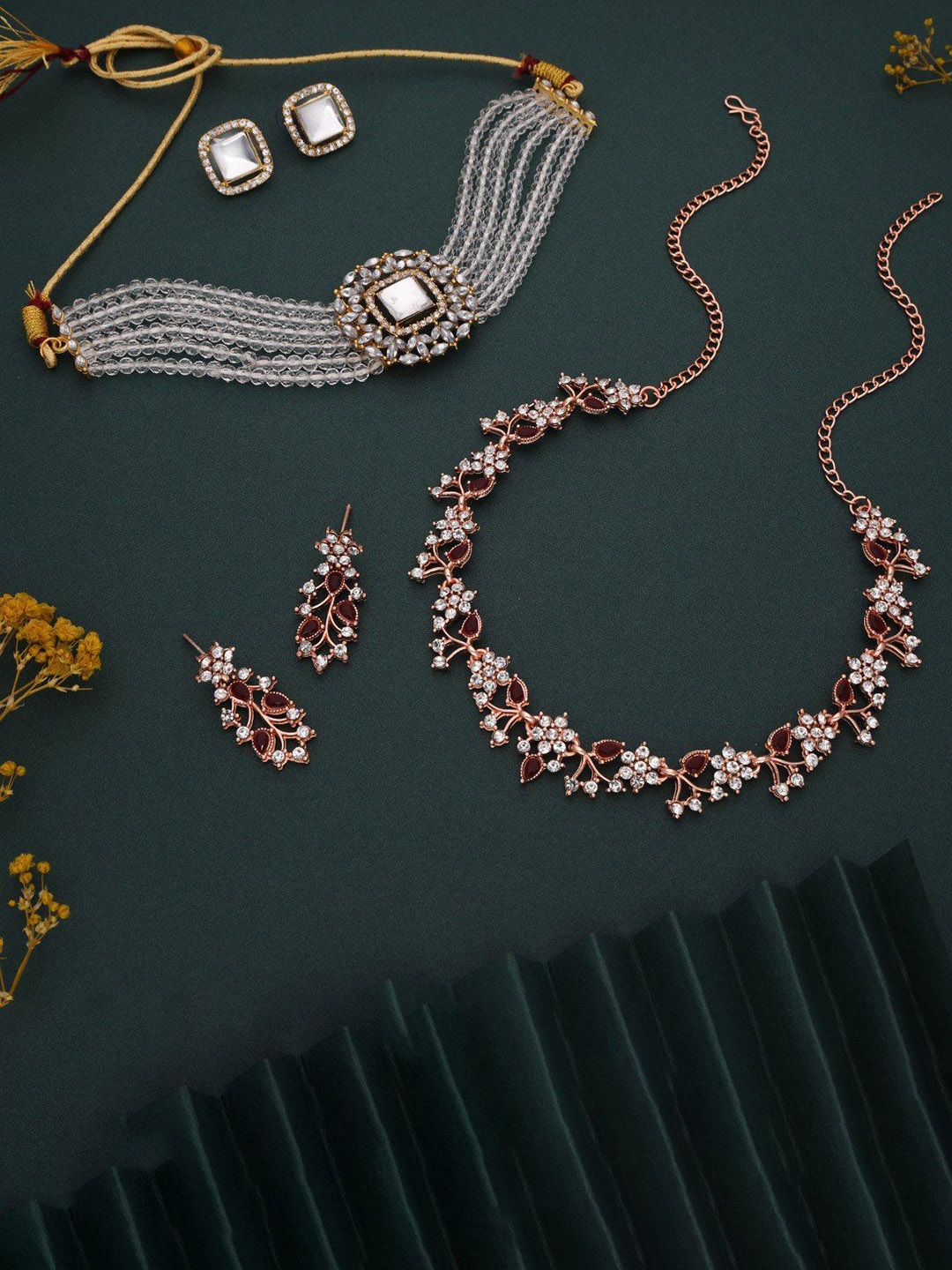 

Lyriss Set Of 2 Gold-Plated American Diamond Studded Jewellery Set