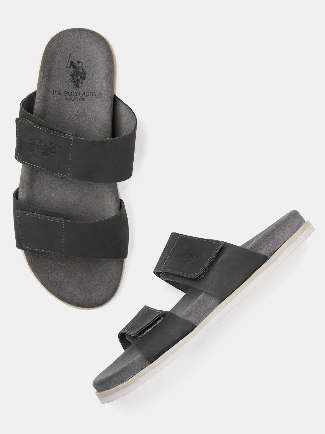 

U.S. Polo Assn. Men Leather Comfort Sandals, Grey