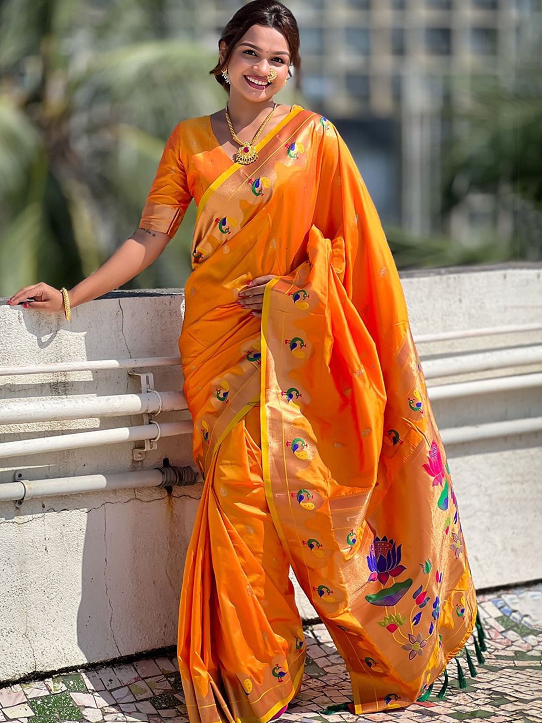 

Rangtulika Ethnics Woven Design Zari Paithani Saree, Orange