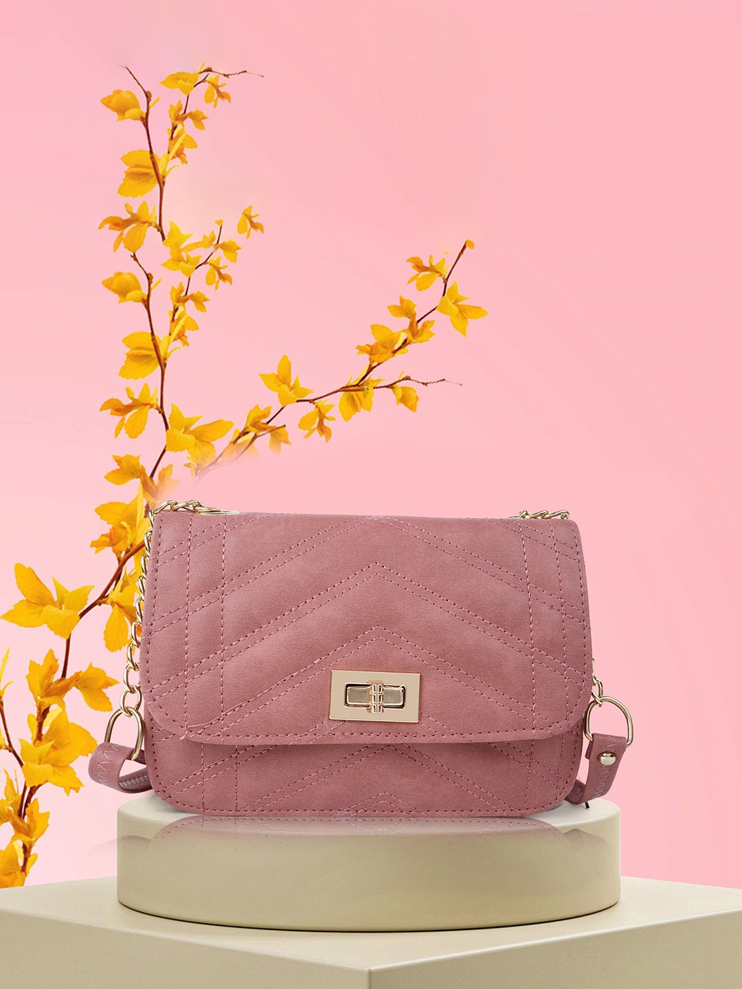 

FOMMIL Structured Sling Bag with Quilted, Pink