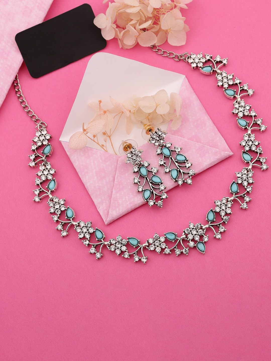 

Lyriss Set Of 2 Silver-Plated American-Diamond-Studded Jewellery Set