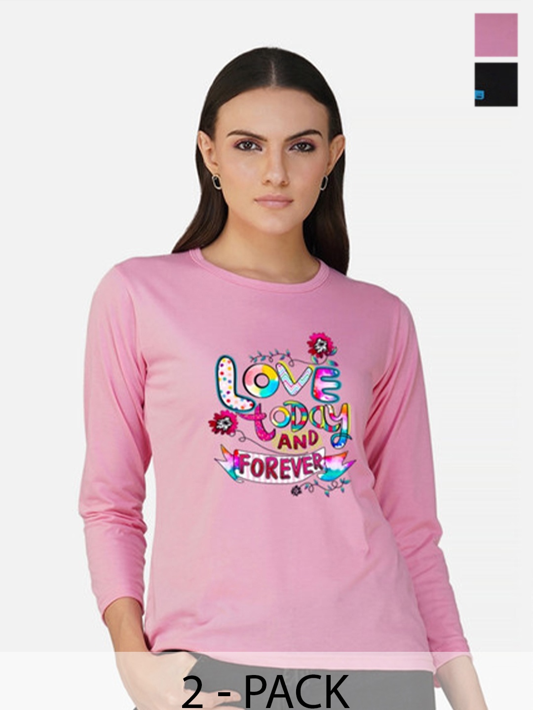 

Metronaut Women 2 Printed Bio Finish Applique T-shirt, Pink