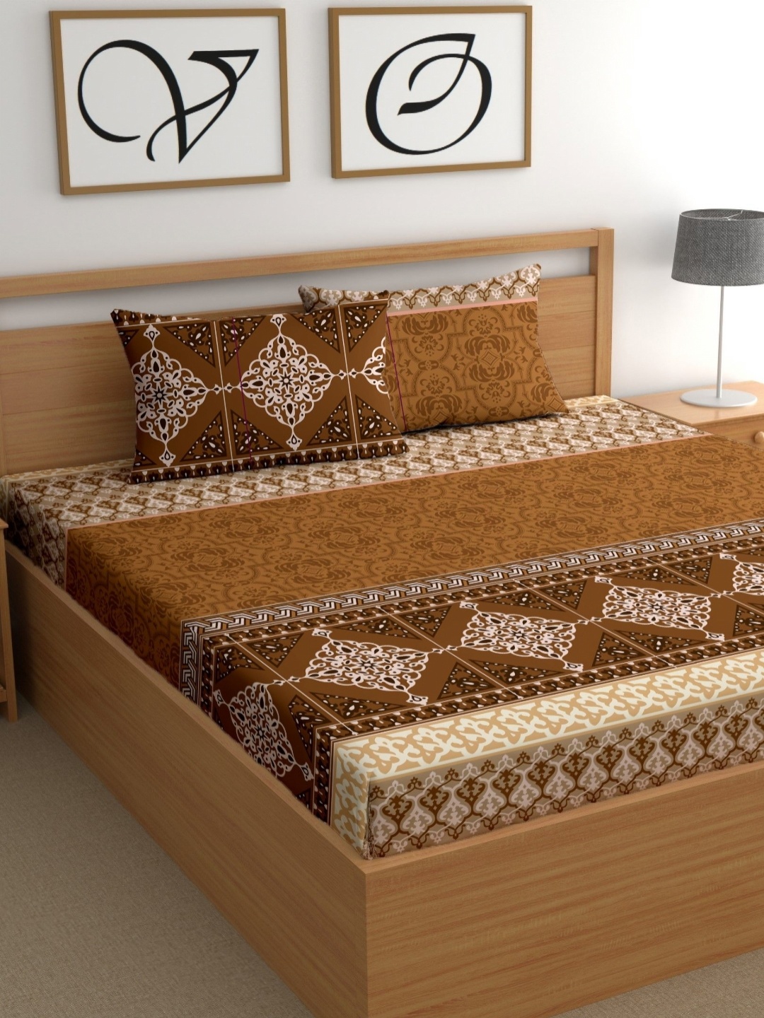 

CG HOMES Brown & White Ethnic Motifs 210 TC King Bedsheet with 2 Pillow Covers