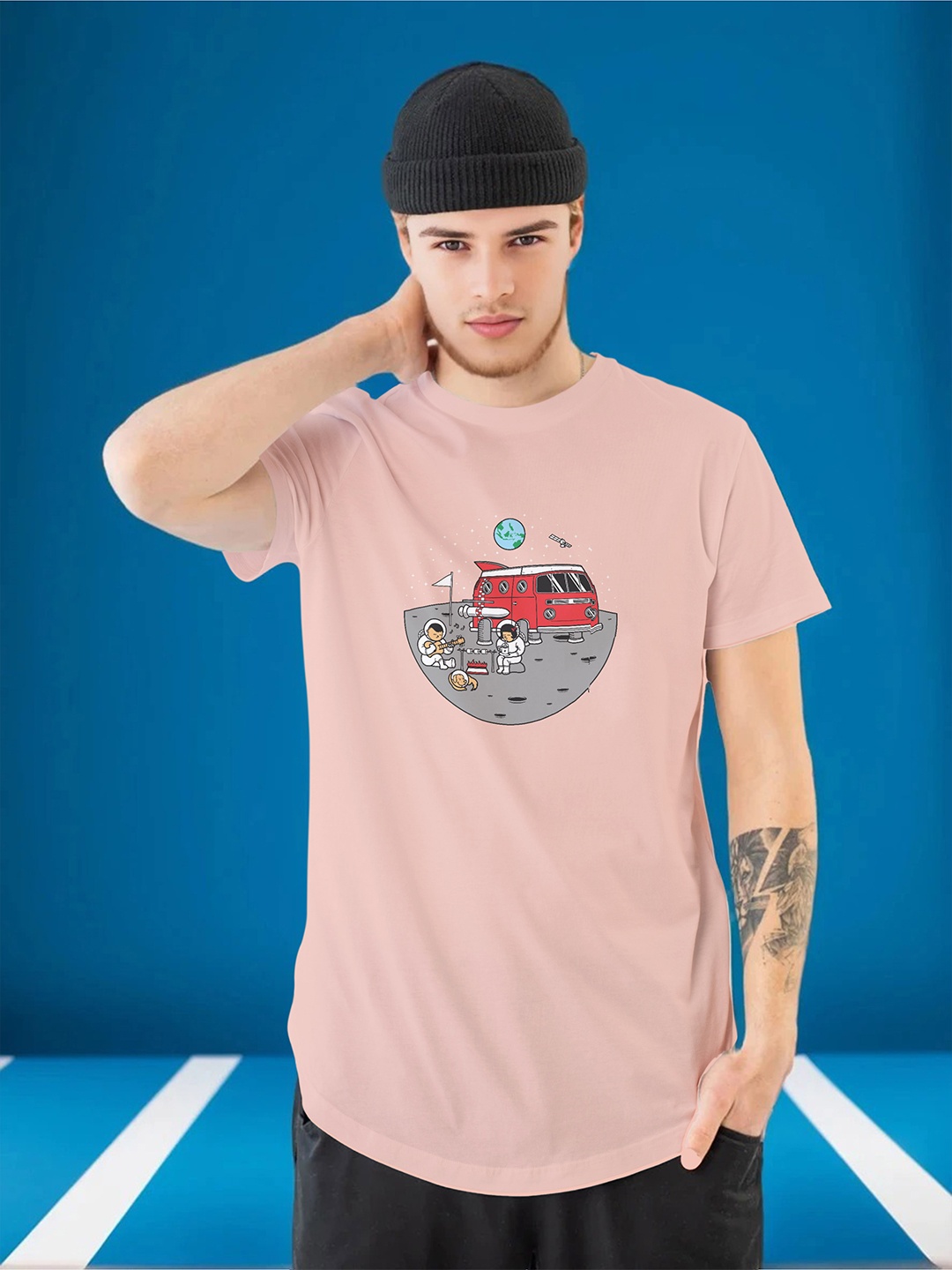 

Moda Rapido Men Graphic Printed Round Neck Regular Fit T-shirt, Peach