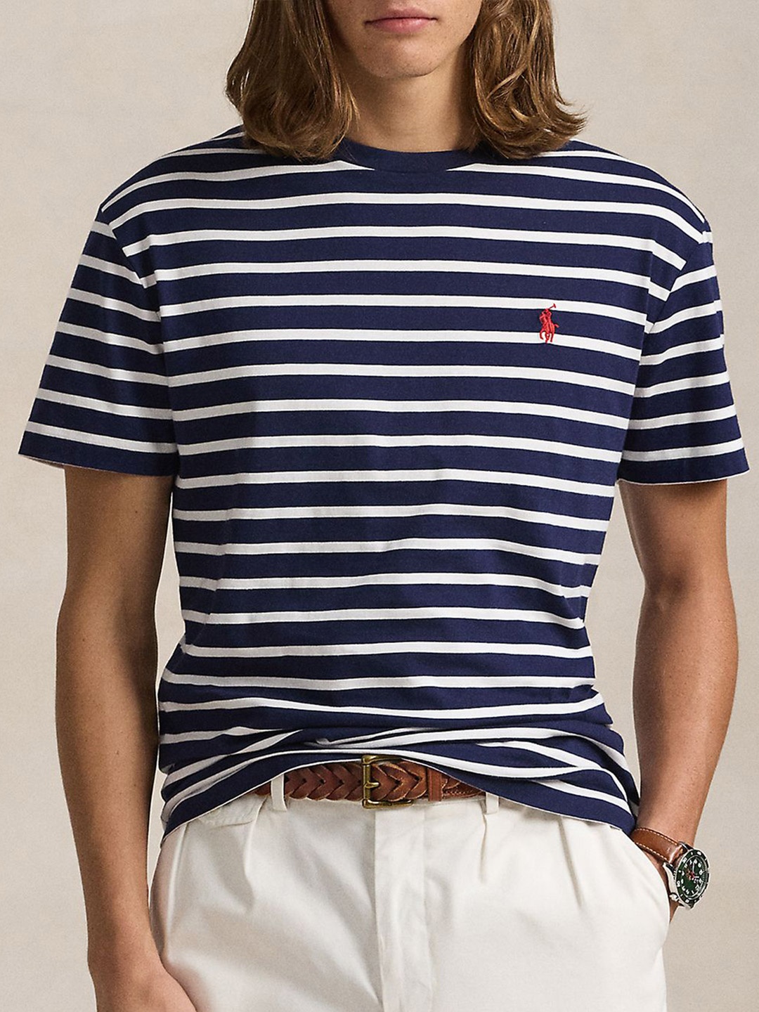 

Polo Ralph Lauren Custom Slim Fit Striped Jersey T-Shirt, Navy blue