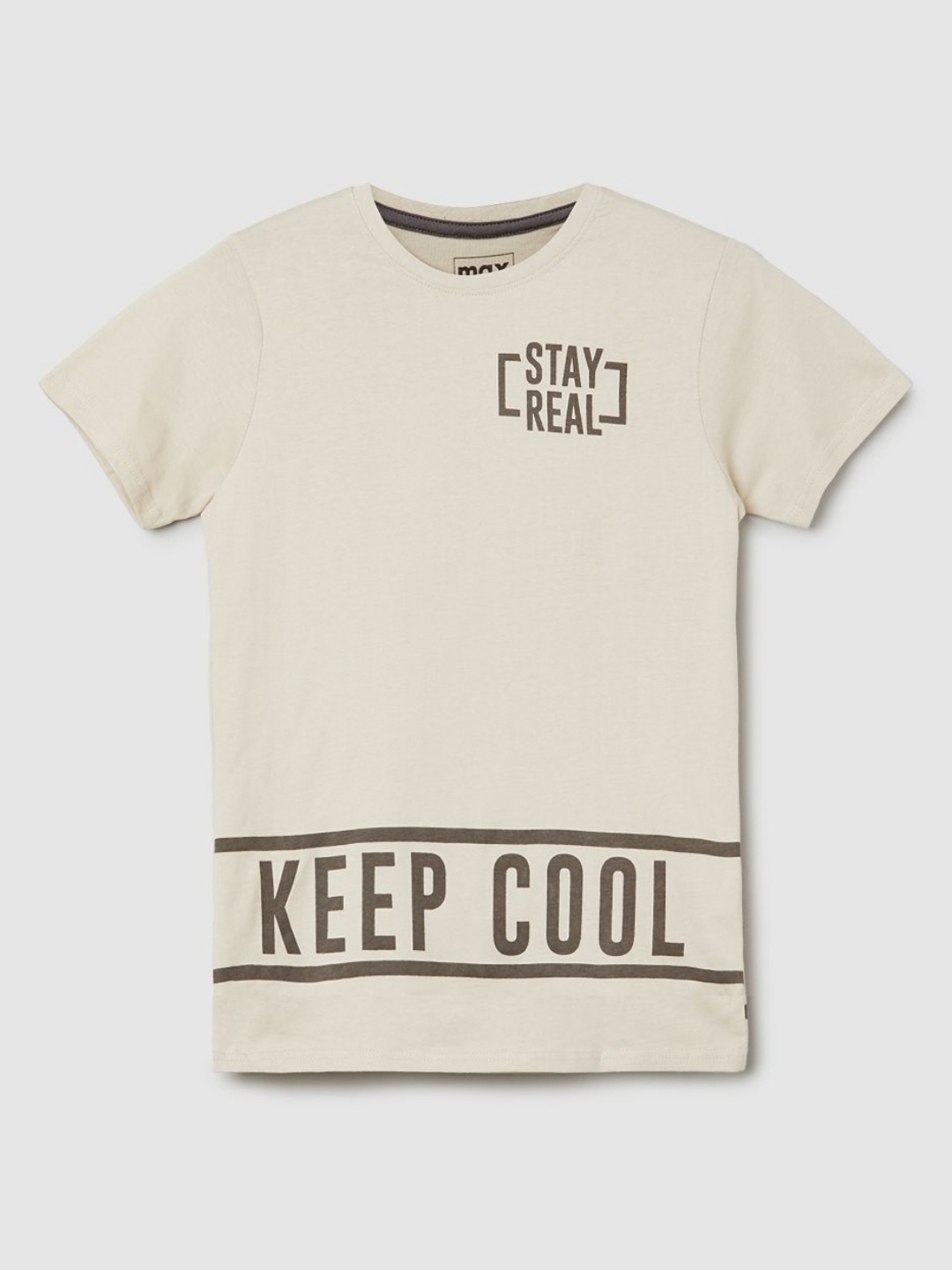 

max Boys Typography V-Neck T-shirt, Grey