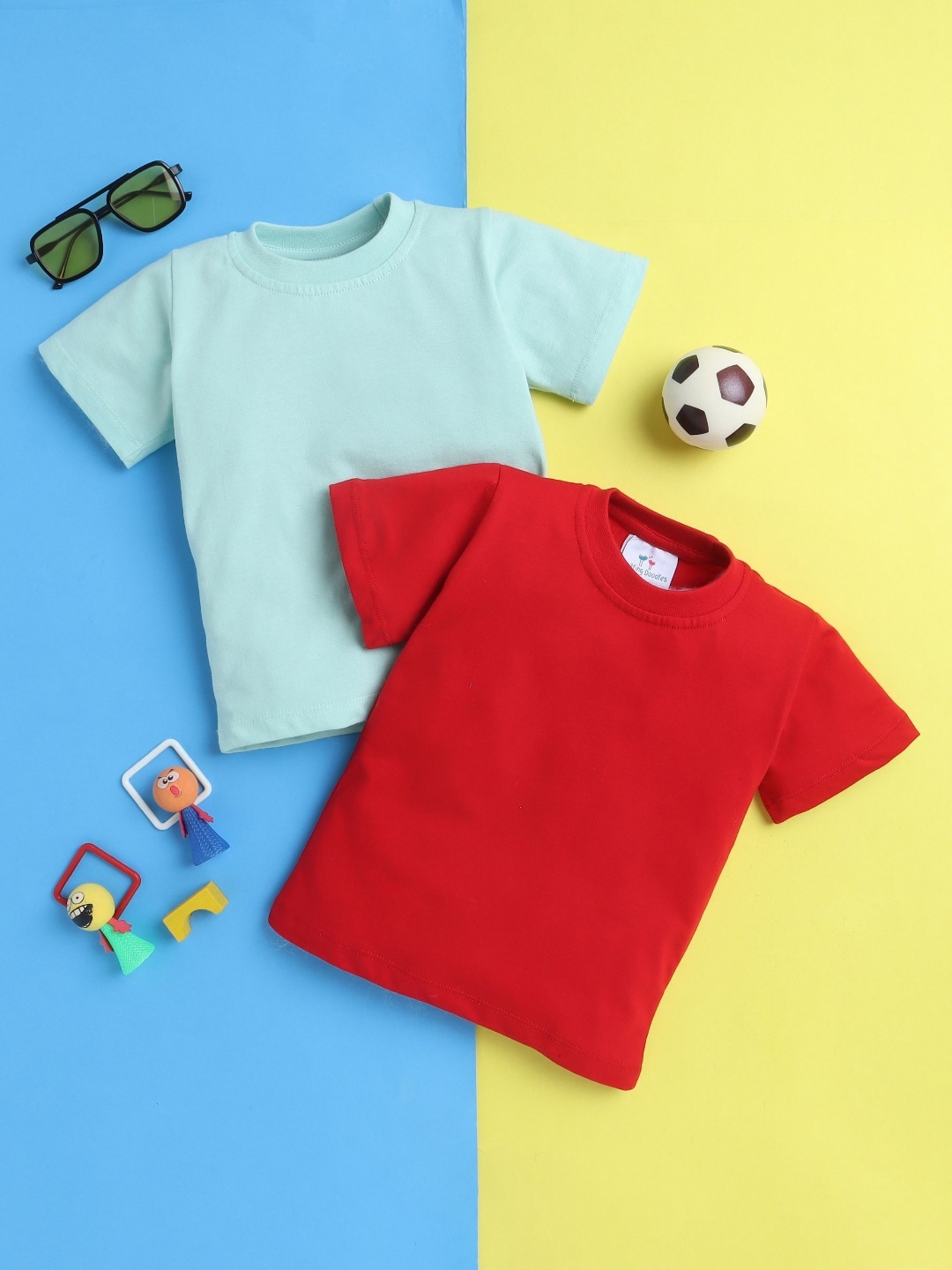 

Knitting Doodles Boys Pack of 2 Solid Round Neck Cotton T-shirts, Sea green