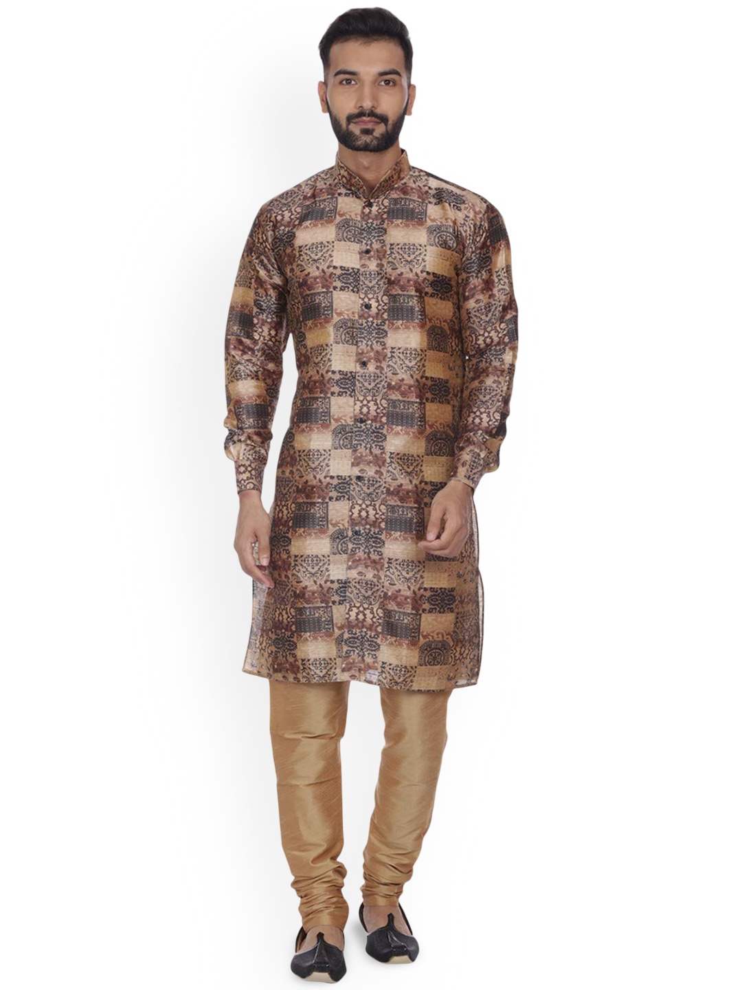 

VEERA PARIDHAAN Men Ethnic Motifs Printed Regular Kurta with Churidar, Brown