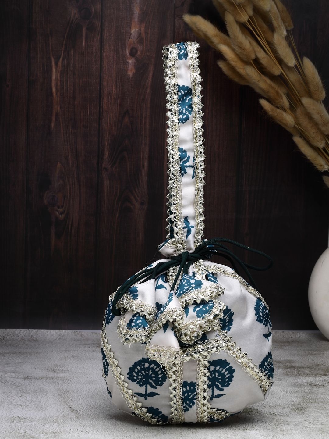 

Dhrohar Floral Embroidered Potli, Grey