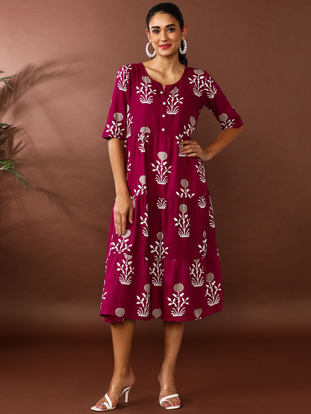 

Jaipur Kurti Printed Fit & Flare Ethnic Dress, Maroon