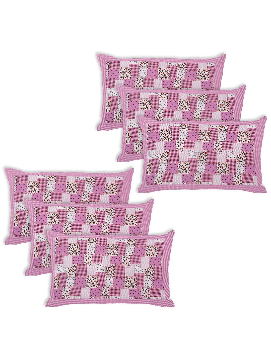 

Kuber Industries Pink & White 6 Pieces Printed Pure Cotton Rectangle Pillow Covers