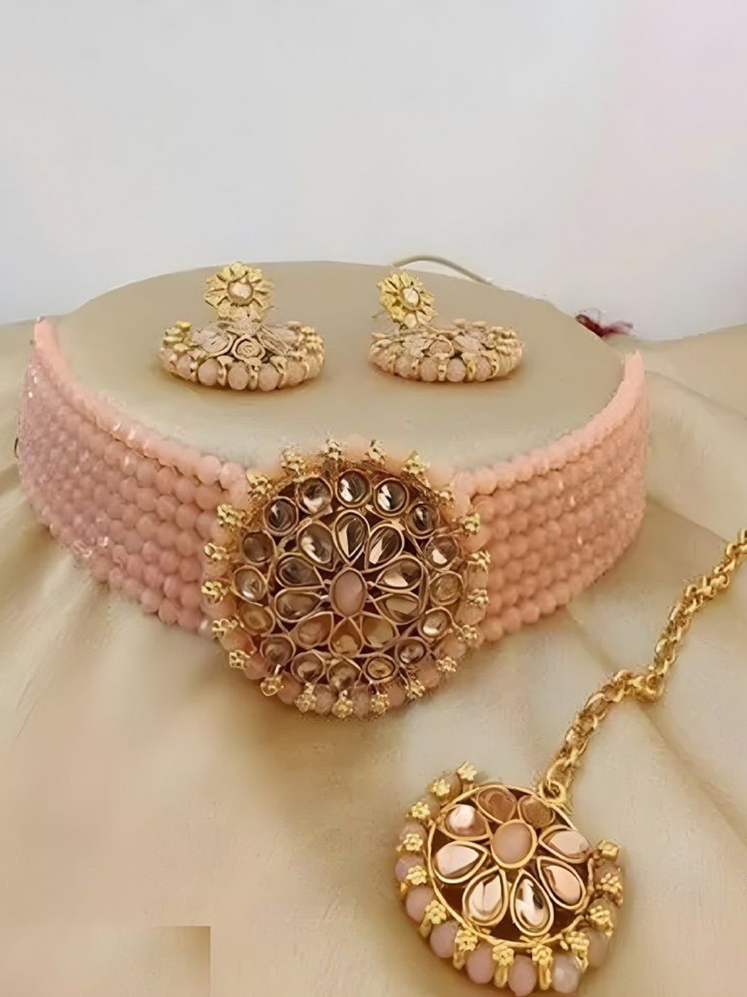 

JMBW INTERNATIONAL Set Of 2 Gold Plated Stone Studded & Beaded Jewellery Sets