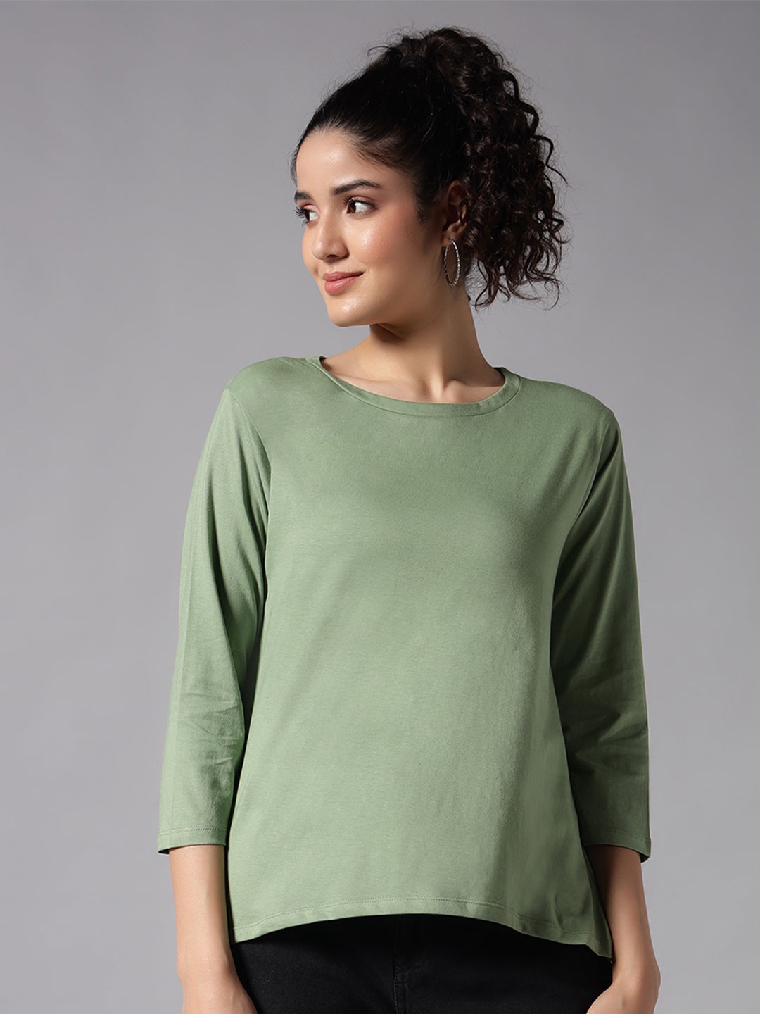 

Chemistry Women Pure Cotton Cut Outs T-shirt, Green