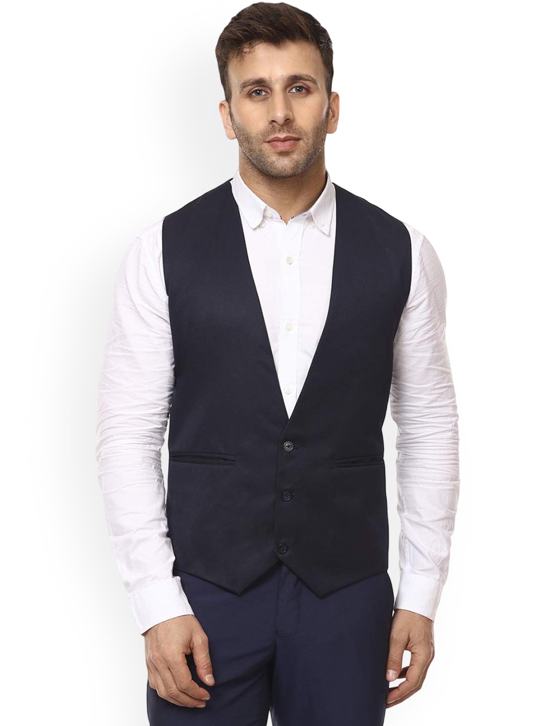 

VEERA PARIDHAAN V-Neck Woven Waistcoat, Blue