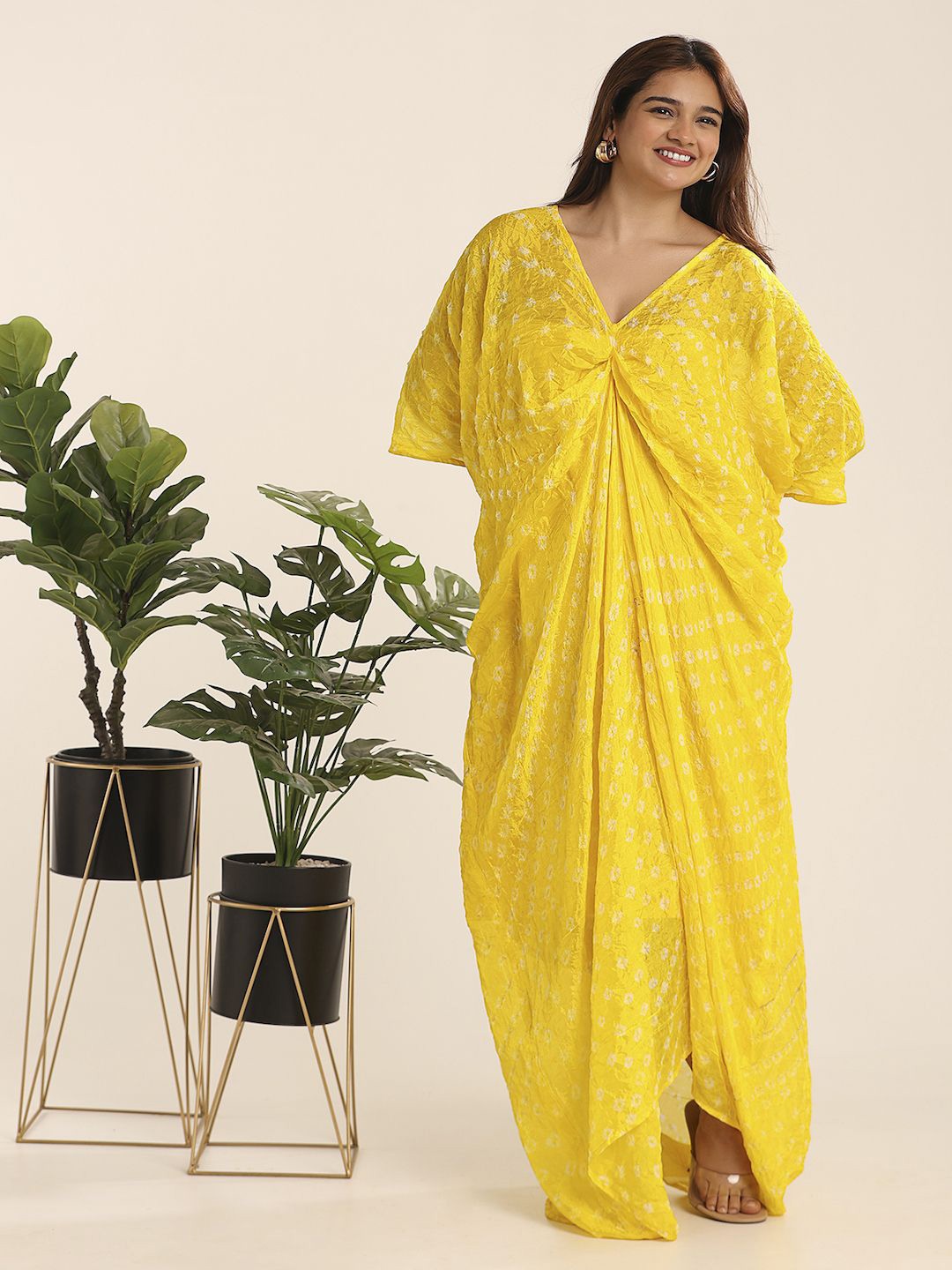 

THE BLESSED WARDROBE Women Floral Printed Kaftan Maxi Dress, Yellow