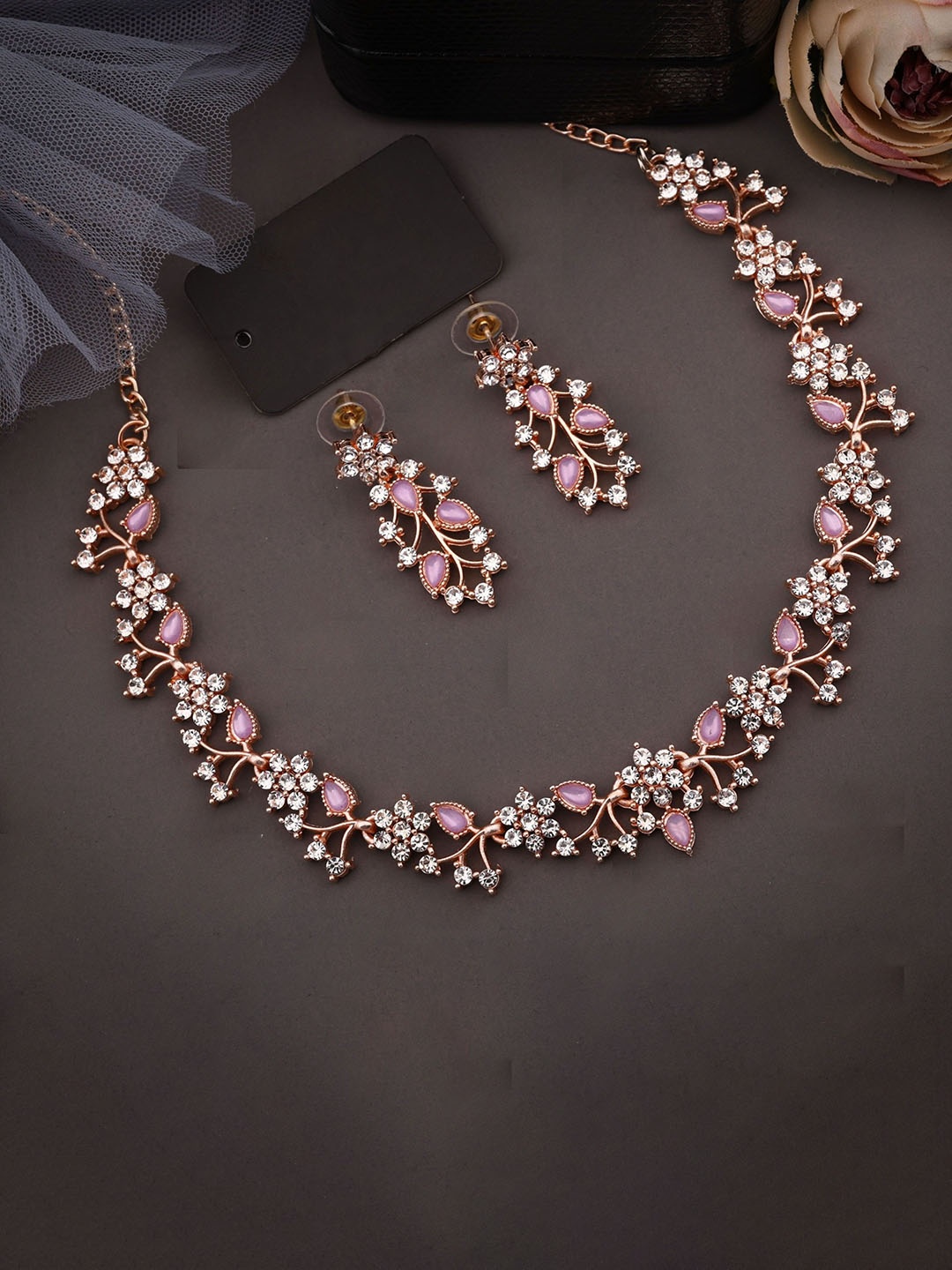 

Lyriss Set Of 2 Gold-Plated American Diamond Studded Jewellery Set