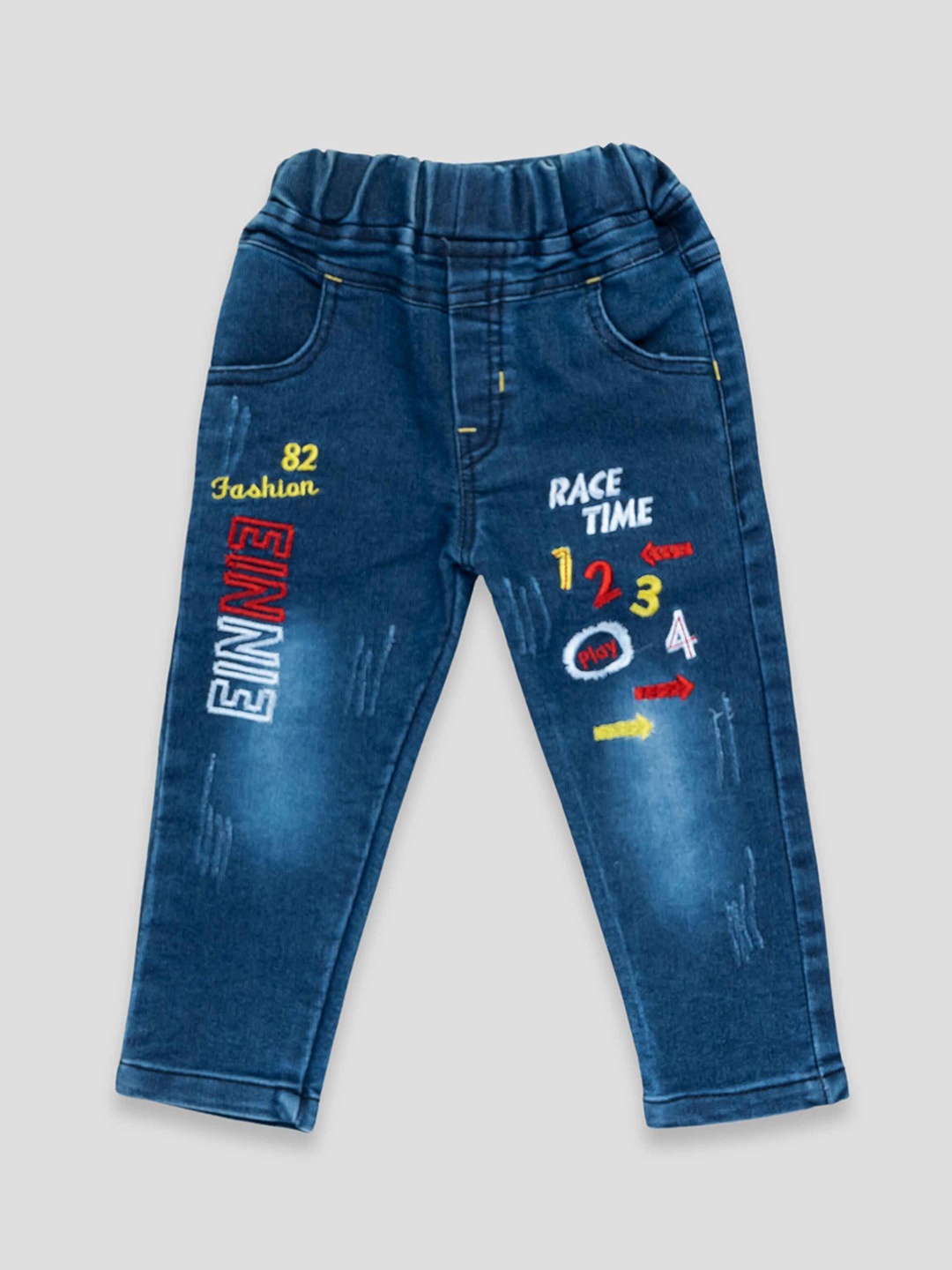

YK X JUST KiDDiNGBoys Printed Regular Fit Mid-Rise Jeans, Blue