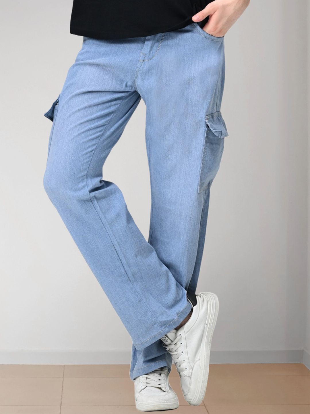

LINARIA Men Classic Regular Fit Mid-Rise Cargo Styles Jeans, Blue