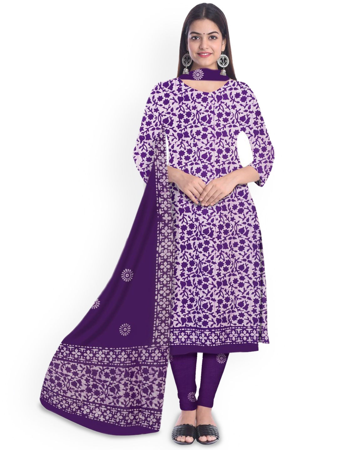 

Farooq Dyeing Printed Pure Cotton Unstitched Dress Material, Purple