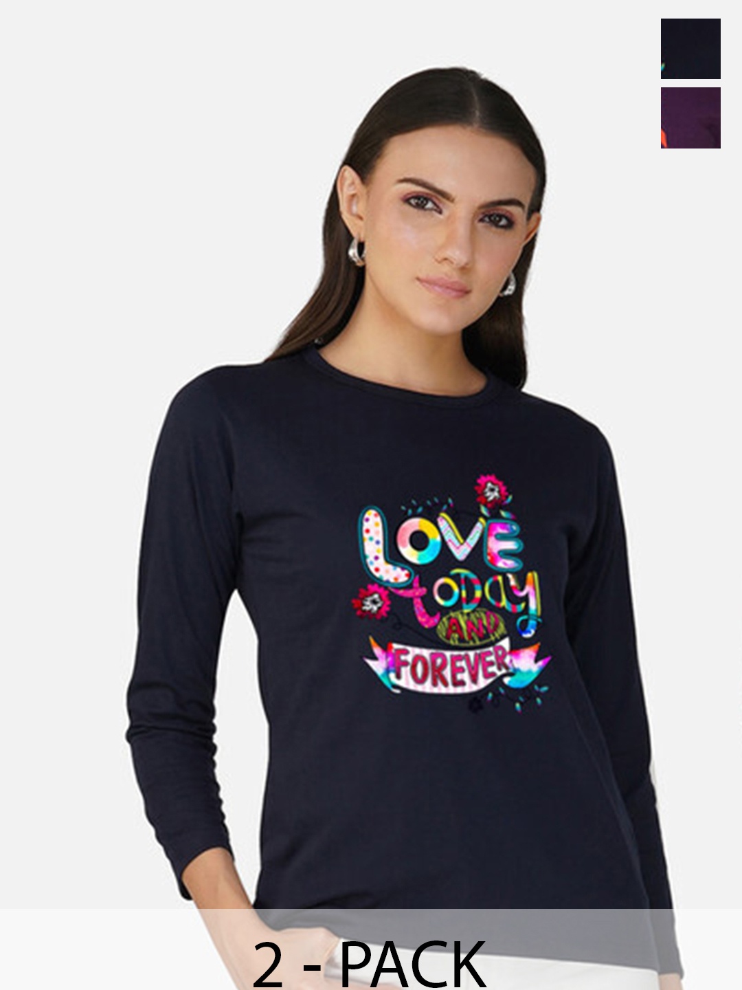 

Metronaut Women 2 Printed Bio Finish Applique T-shirt, Navy blue