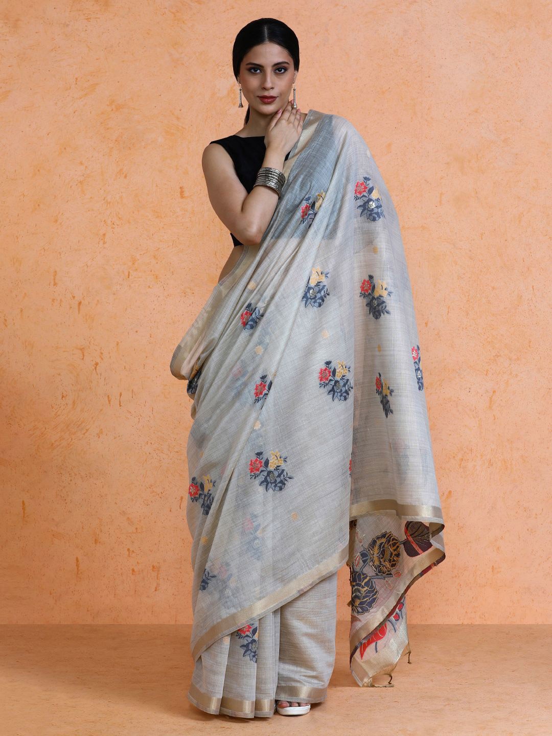 

SARHA Woven Design Muga Cotton Saree, Beige