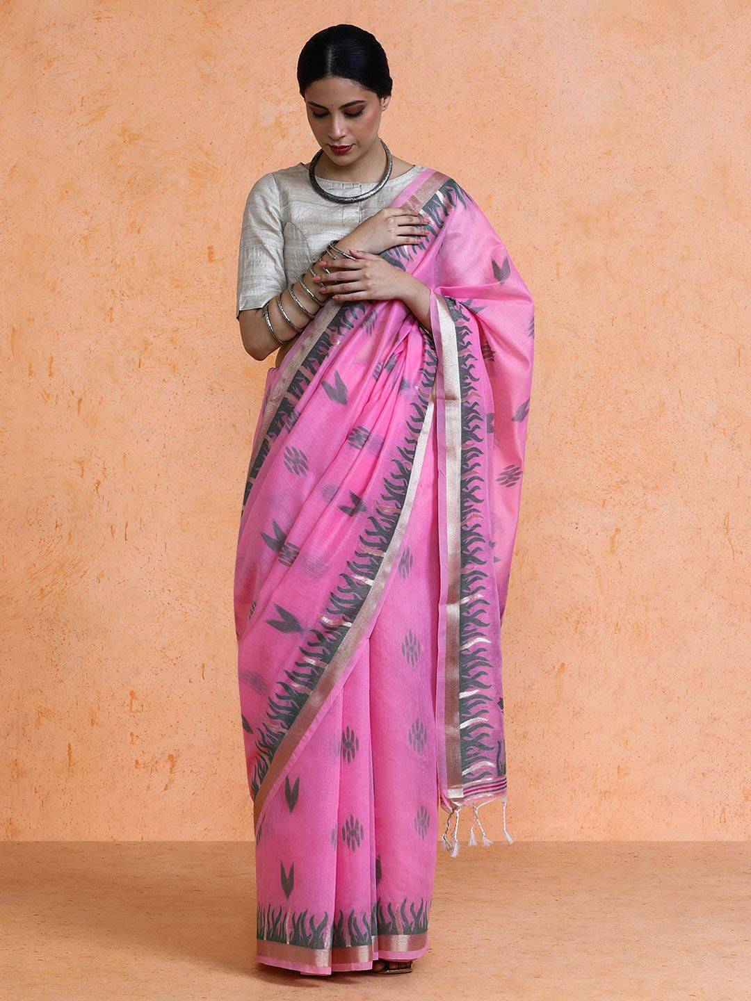 

SARHA Woven Design Chanderi Cotton Saree, Pink